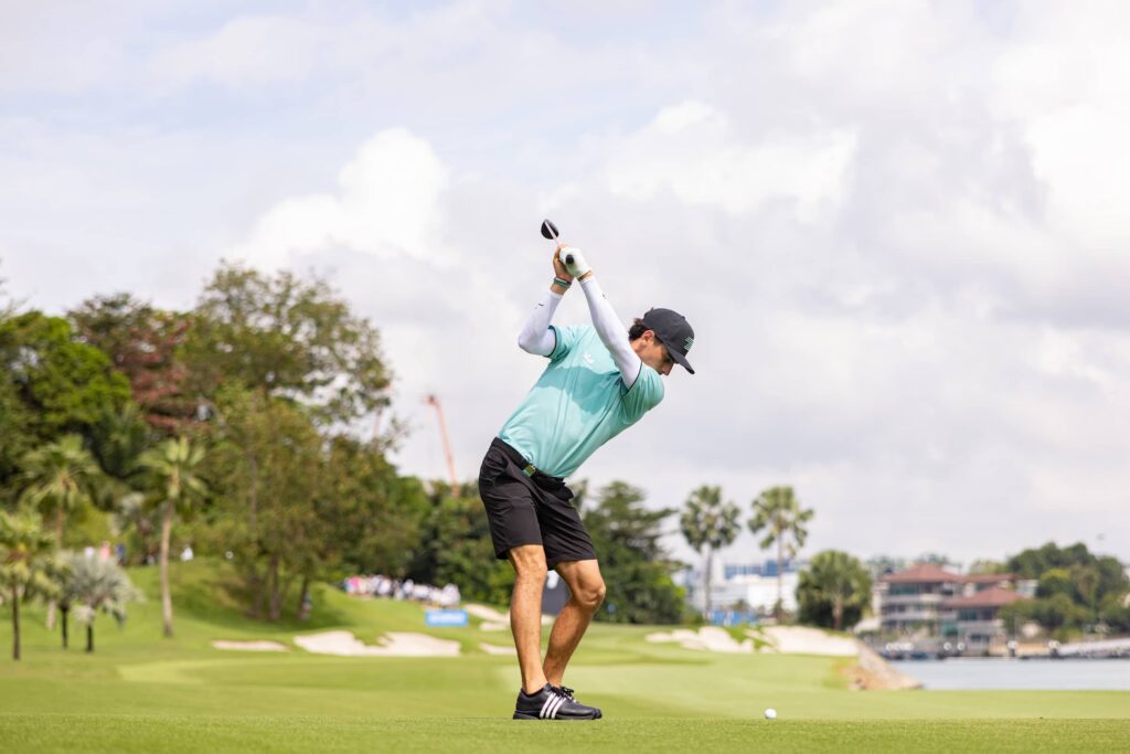 Captain Joaquín Niemann of Torque GC hits his shot on the seventh hole during the second round of LIV Golf Singapore at Sentosa Golf Club Sentosa, Singapore.