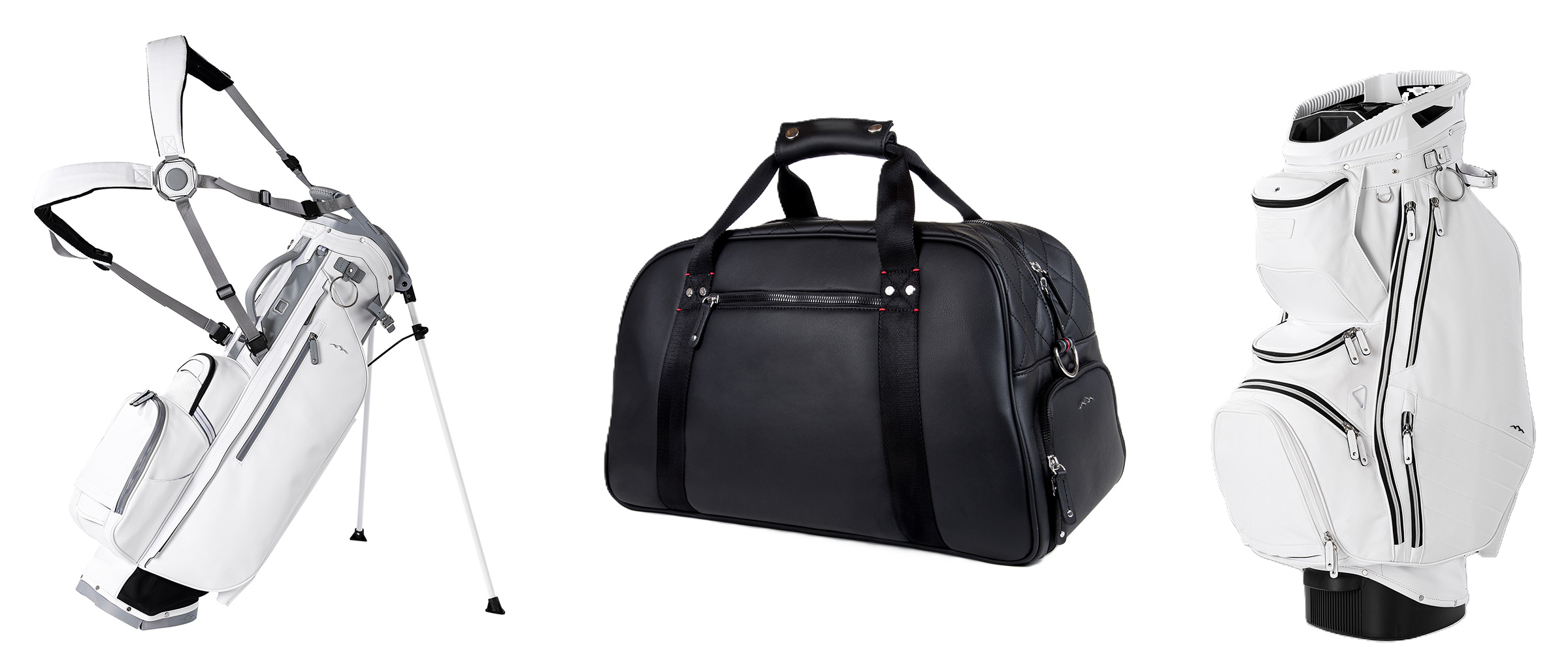 Experience Stealth Luxury: Matchplay Stand, Cart, and Duffel Bags by Sun Mountain