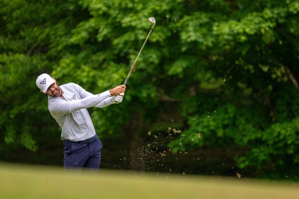 American LIV Golf player Cameron Tringale pictured playing out of the bunker during round two of International Series Japan presented by Moutai at Caledonian Golf Club.