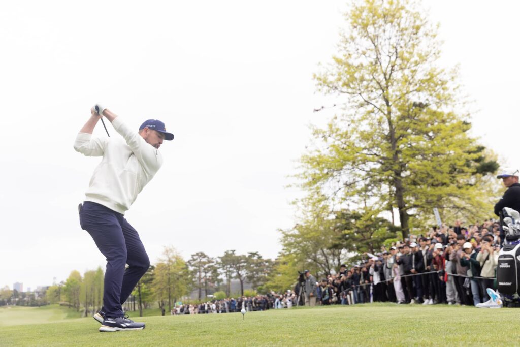 Captain Bryson DeChambeau of Crushers GC hits his shot from the sixth tee during the second round of LIV Golf Korea at Jack Nicklaus Golf Club