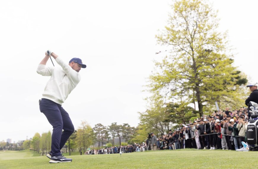 Captain Bryson DeChambeau of Crushers GC hits his shot from the sixth tee during the second round of LIV Golf Korea at Jack Nicklaus Golf Club