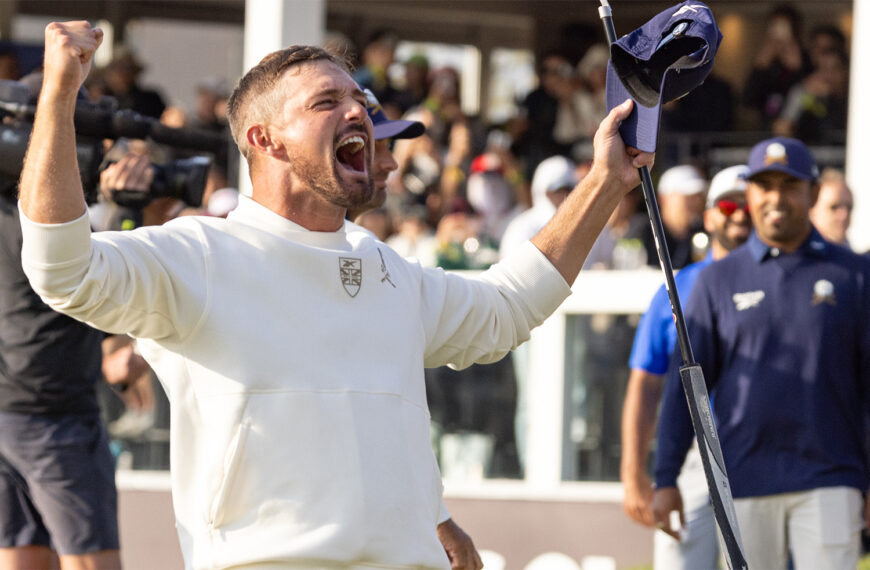Captain Bryson DeChambeau of Crushers GC celebrates Korea win