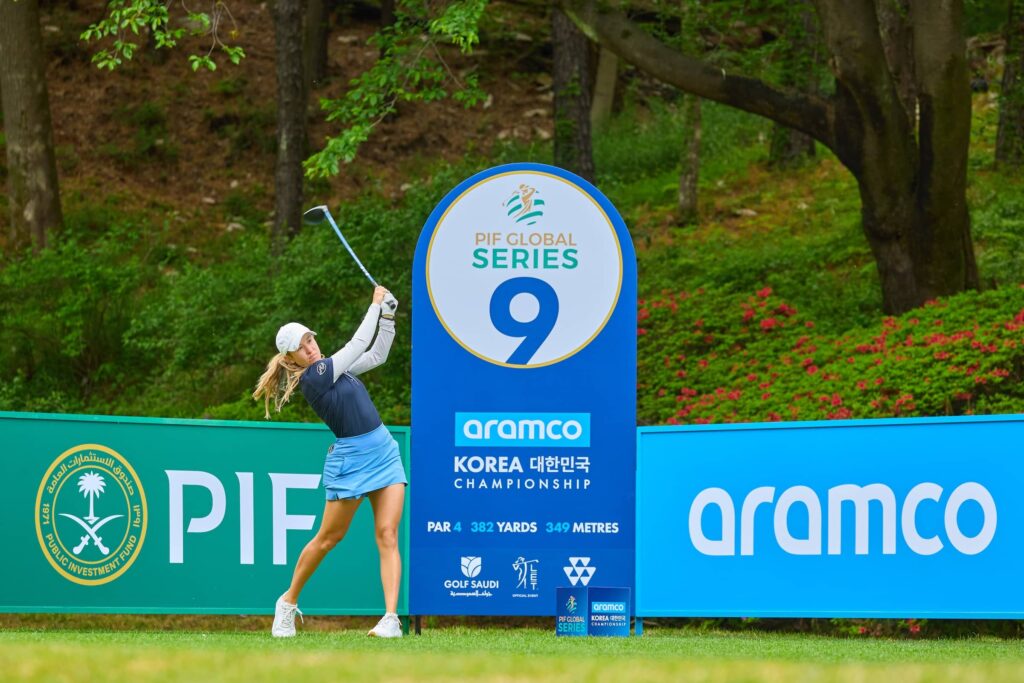 Chiara Tamburlini pictured in the Pro-Am at New Korea Country Club ahead of the Aramco Korea Championship, the second of five events on the PIF Global Series in 2025.