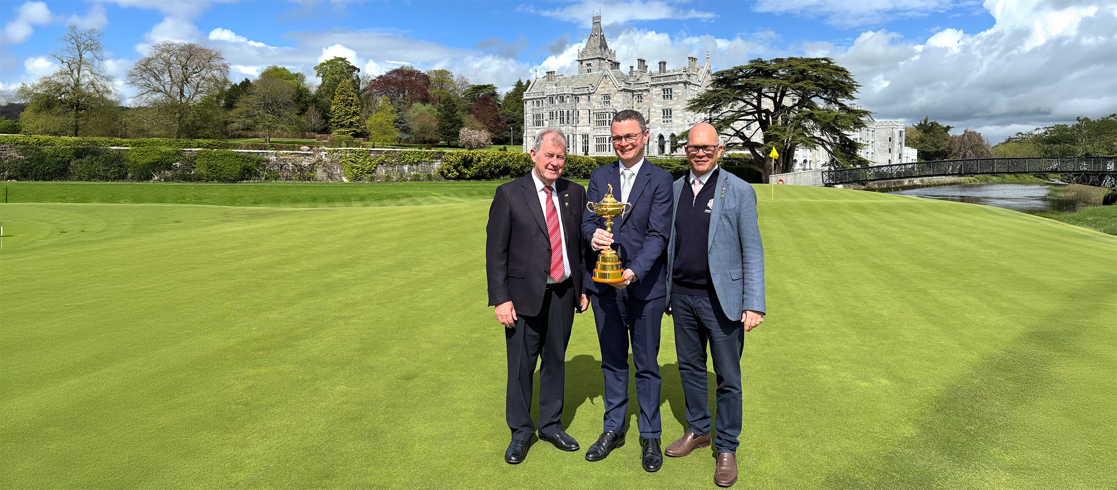 JP McManus, owner of Adare Manor; Patrick O’Donovan T.D., Ireland’s Minister for Arts, Media, Communications, Culture and Sport; and Guy Kinnings, Chief Executive of the European Tour Group