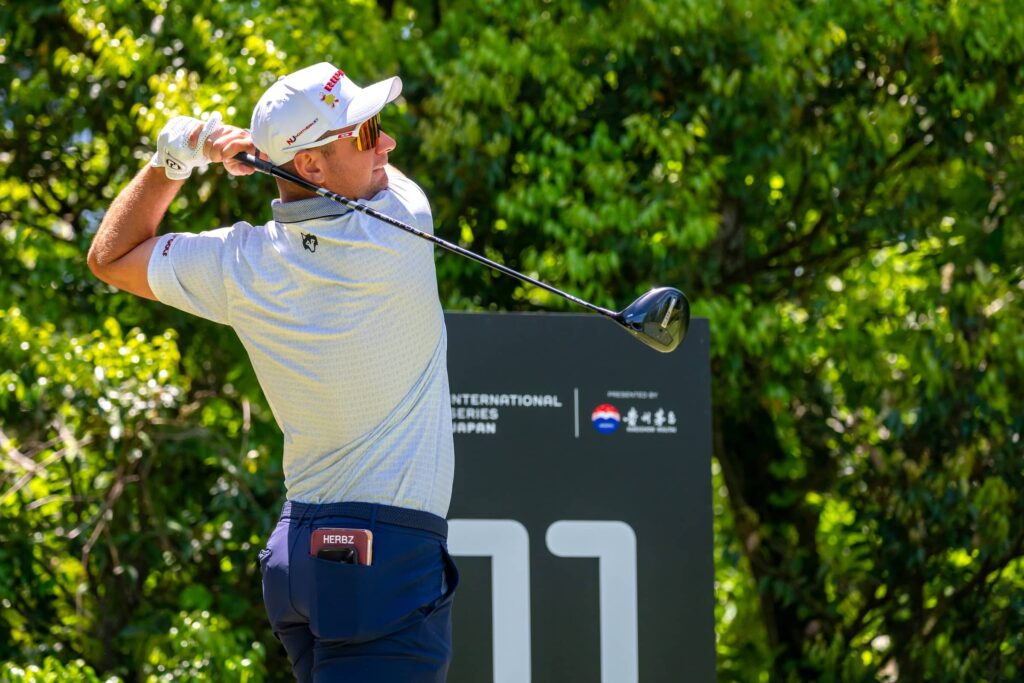 Lucas Herbert pictured during the pro-am event ahead of the 2025 International Series Japan