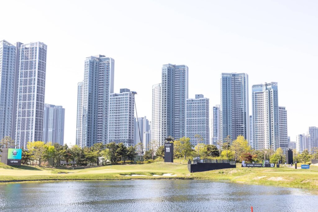 The 11th hole during the practice round before the start of LIV Golf Korea at Jack Nicklaus Golf Club