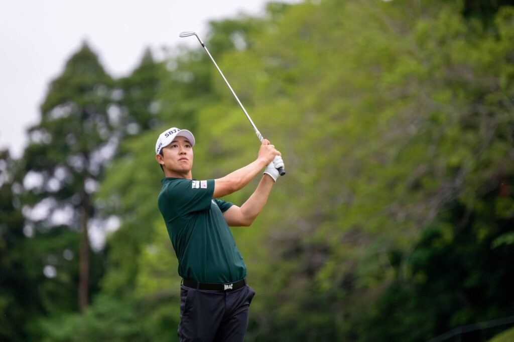 Younghan Song of Korea pictured after hitting an iron shot during the third round of International Series Japan presented by Moutai at Caledonian Golf Club.