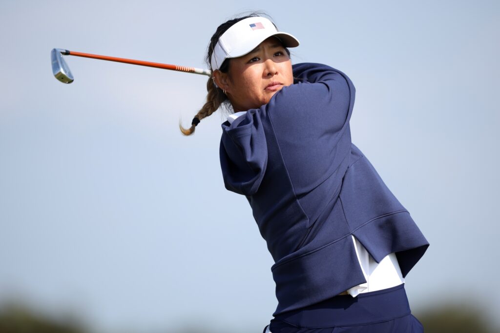 Catherine Park of USA tees off during Day Two of the R&A Women's Amateur Championship at Nairn Golf Club